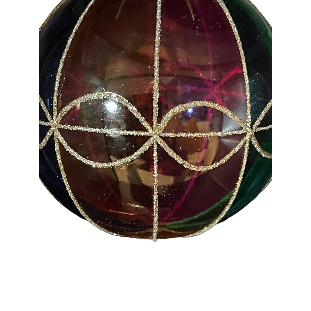 Blown Glass 4” Stained Glass Gold Glitter Christmas Red Green Blue Ornament - Picture 3 of 4